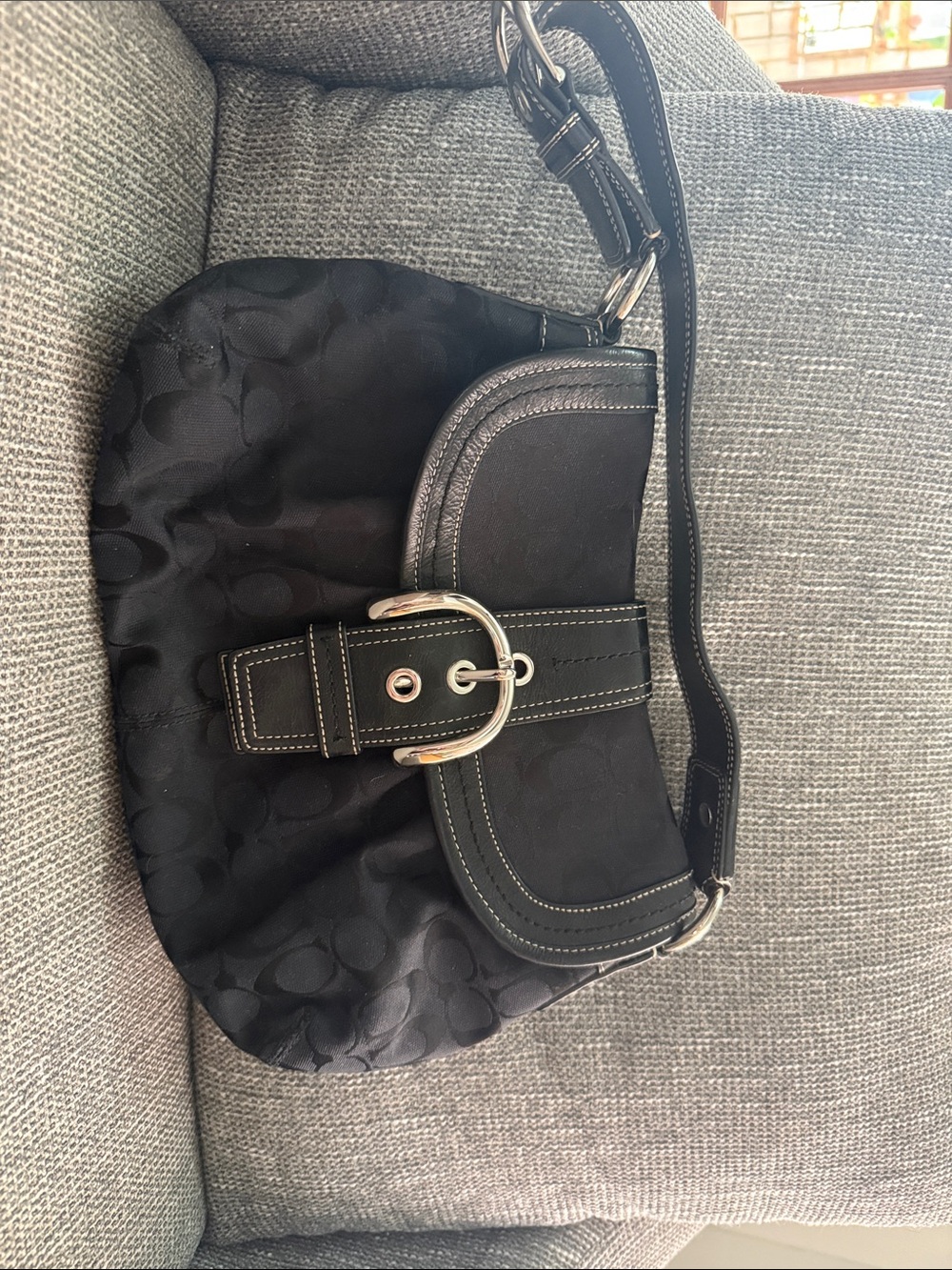 Coach Black Shoulder Bag with Buckle Detail